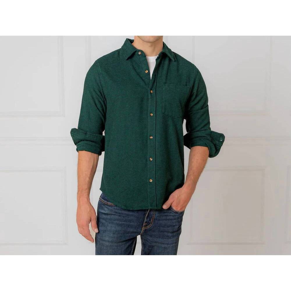 NEW HOPE & HENRY scottish herringbone organic flannel shirt in dark green